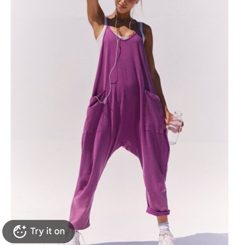 NEW Free People FP Movement Hot Shot Harem Jumpsuit XS Purple Slouchy Romper